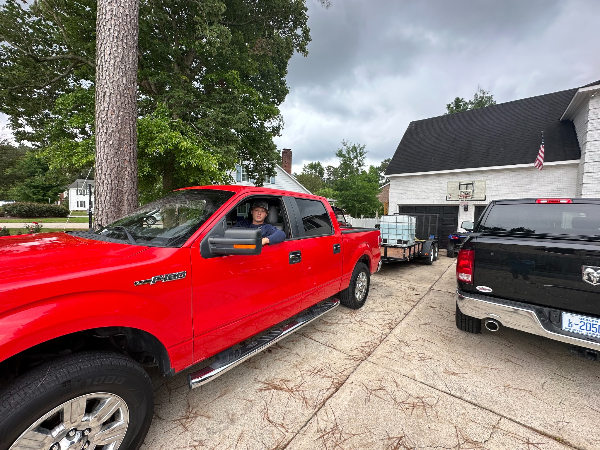 Team member with red truck